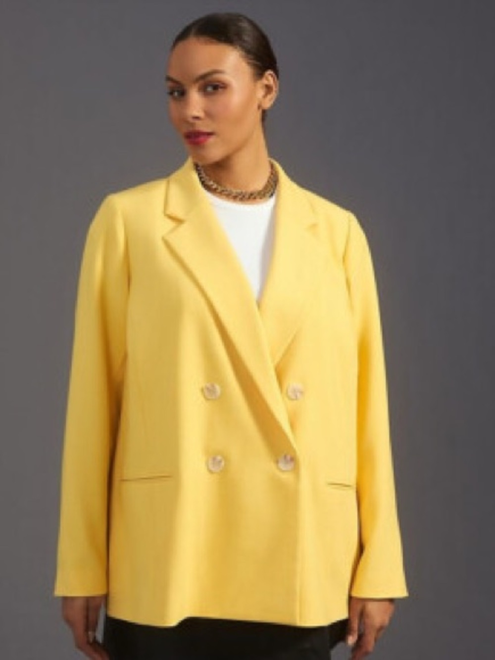 Maeve by Anthropologie Double-Breasted Blazer Yellow Size 0 Oversized
